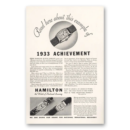 1933 Hamilton Watch Read More About This Achievement Vintage Magazine Print Ad