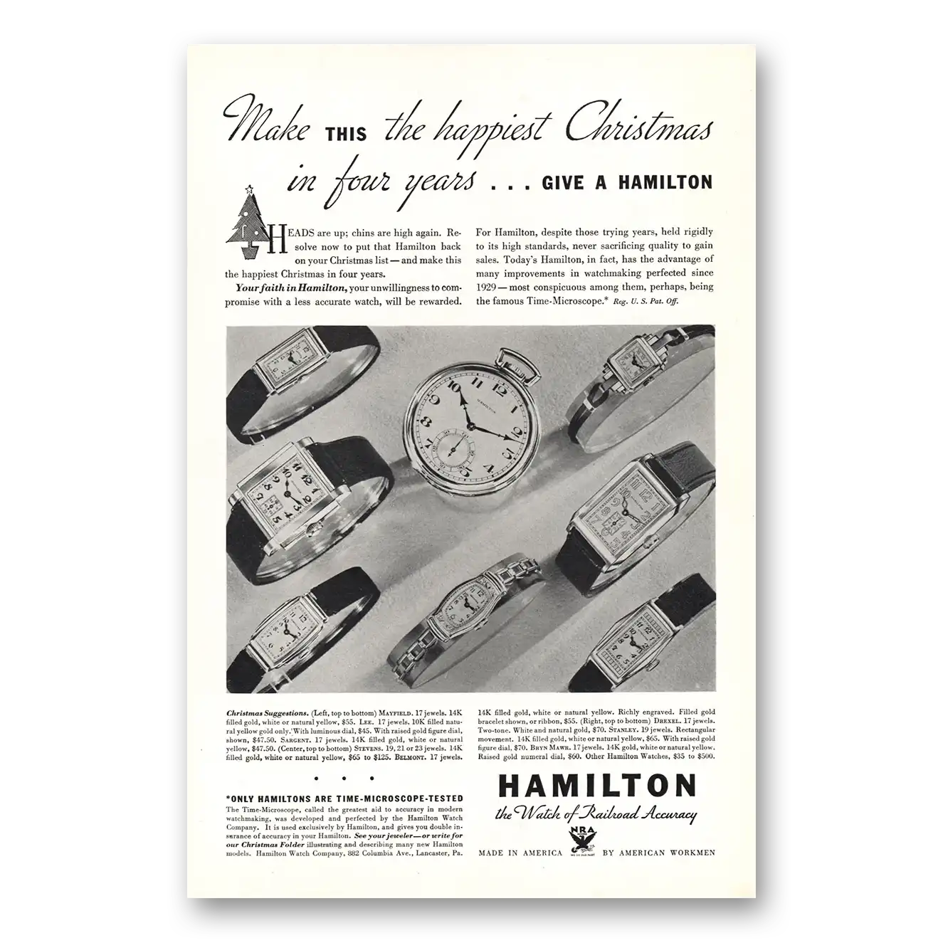 1933 Hamilton Watch Make This Happiest Christmas Vintage Magazine Print Ad