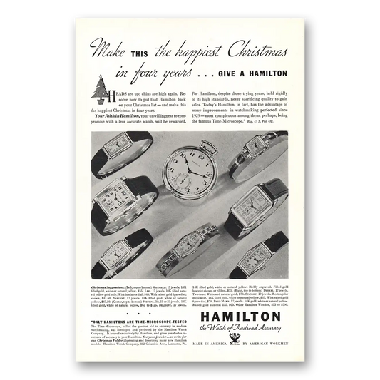 1933 Hamilton Watch Make This Happiest Christmas Vintage Magazine Print Ad