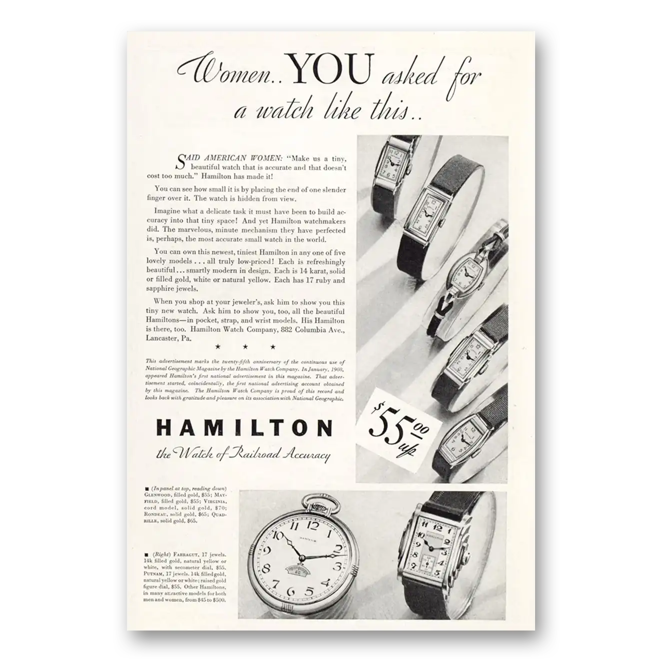 1933 Hamilton Watch Women You Asked for a Watch Vintage Magazine Print Ad