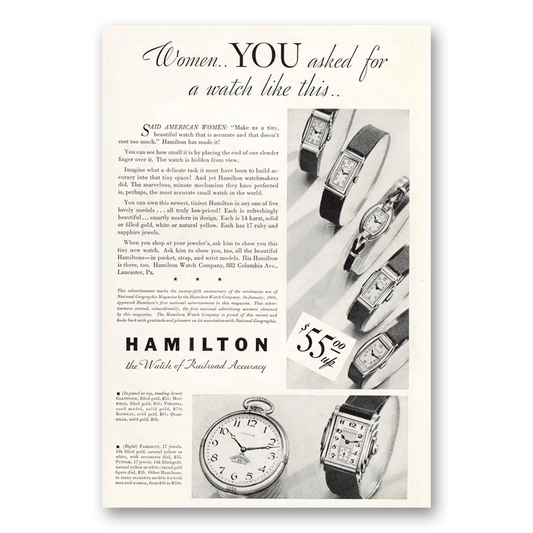 1933 Hamilton Watch Women You Asked for a Watch Vintage Magazine Print Ad