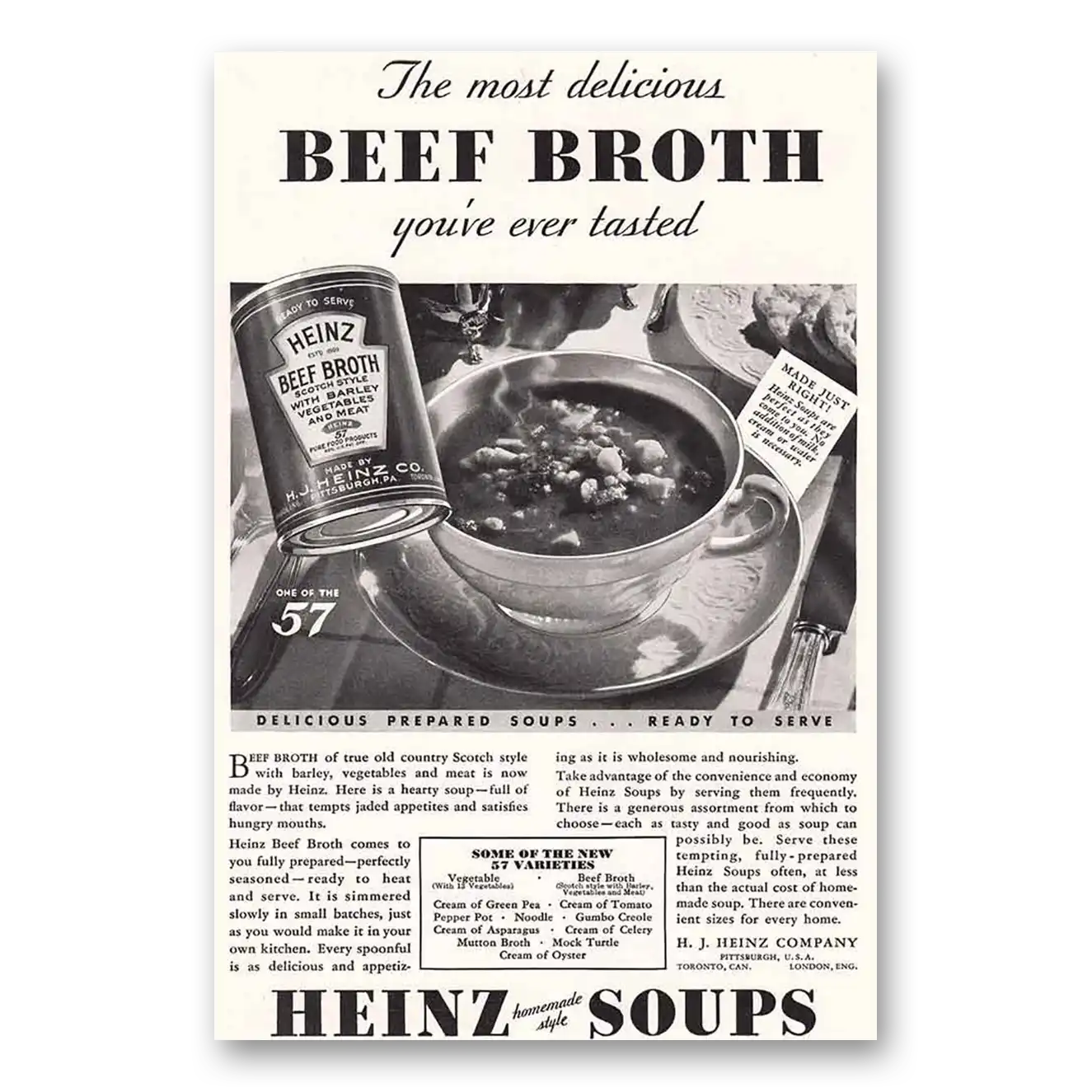 1933 Heinz Soups Beef Broth Vintage Magazine Print Ad