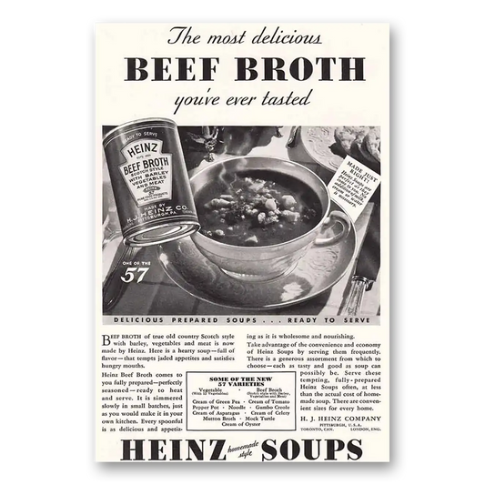 1933 Heinz Soups Beef Broth Vintage Magazine Print Ad