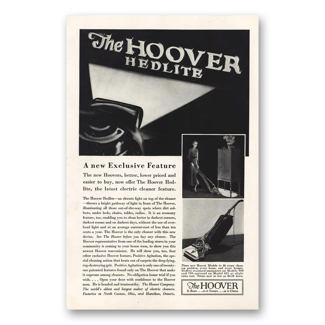 1933 Hoover Vacuum Hedlite Electric Cleaner Feature Vintage Magazine Print Ad