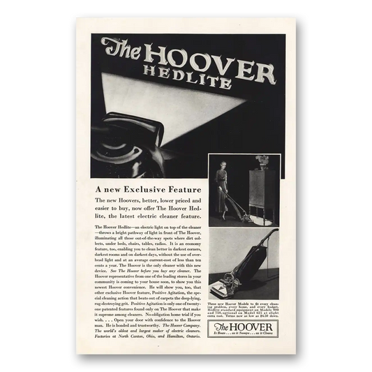 1933 Hoover Vacuum Hedlite Electric Cleaner Feature Vintage Magazine Print Ad