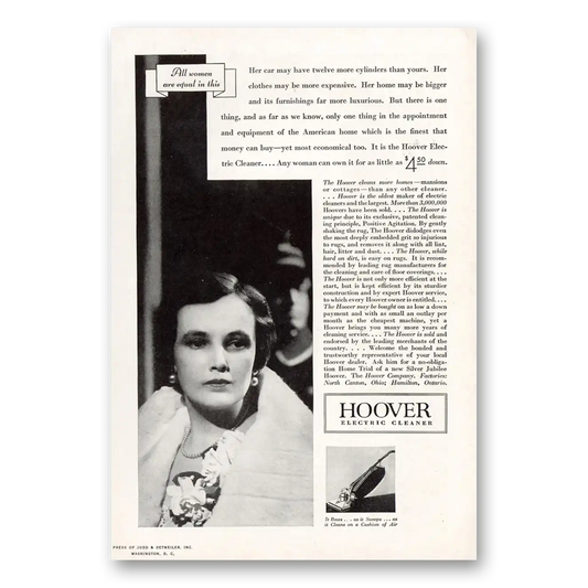 1933 Hoover Vacuum All Women Are Equal In This Vintage Magazine Print Ad