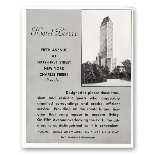 1933 Hotel Pierre Fifth Avenue New York Vintage Magazine Print Ad