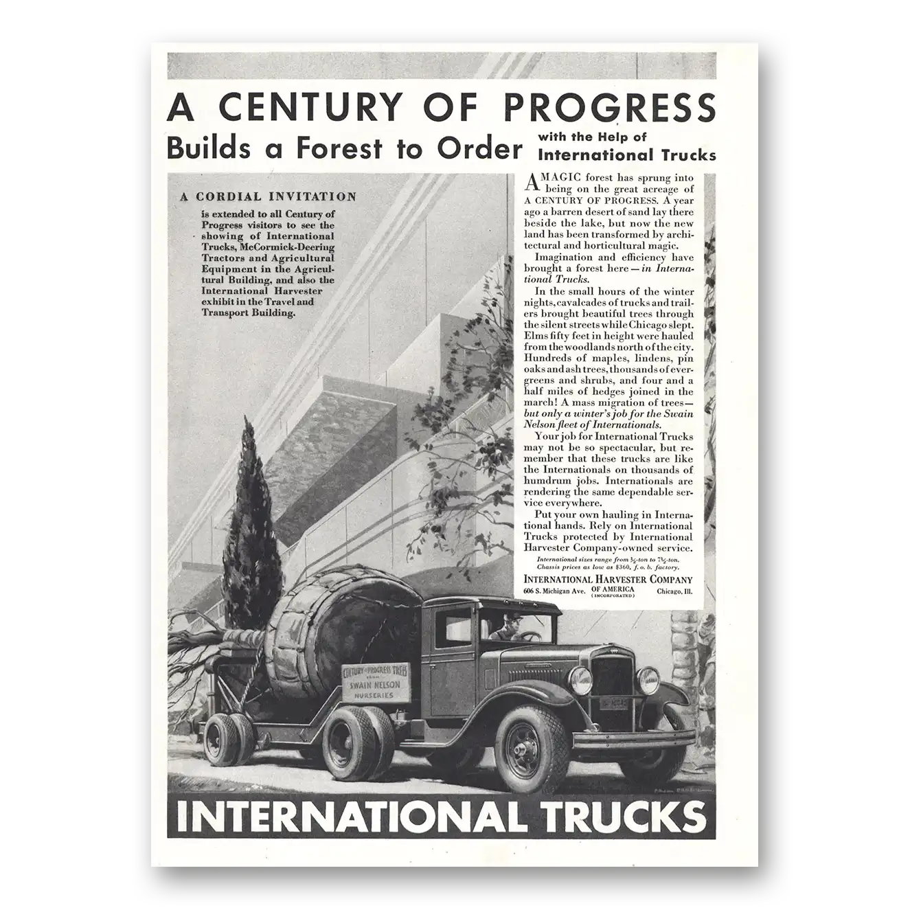 1933 International Trucks Century of Progress Vintage Magazine Print Ad