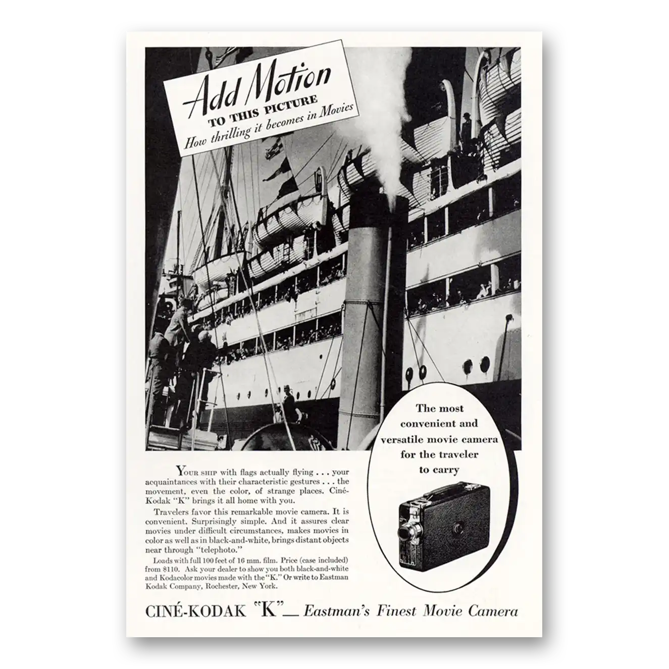 1933 Cine Kodak K Camera Add Motion To This Picture Vintage Magazine Print Ad