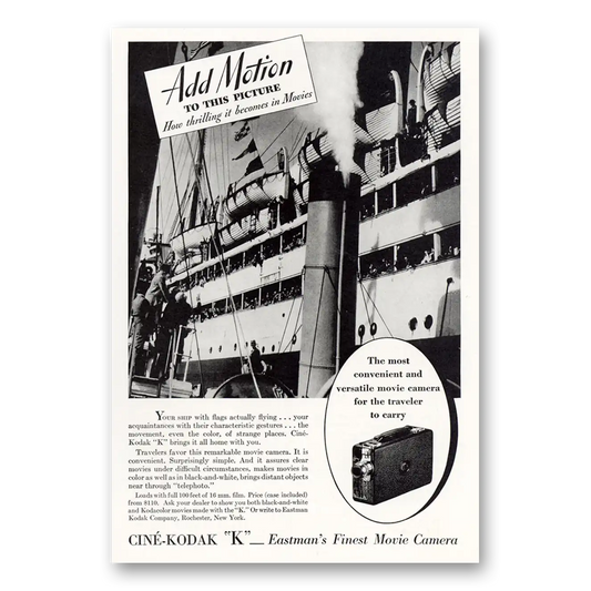 1933 Cine Kodak K Camera Add Motion To This Picture Vintage Magazine Print Ad