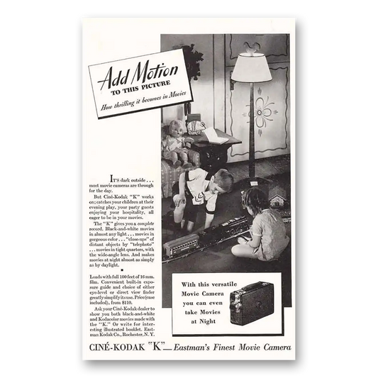 1933 Cine Kodak K Camera Add Motion Toy Train Vintage Magazine Print Ad