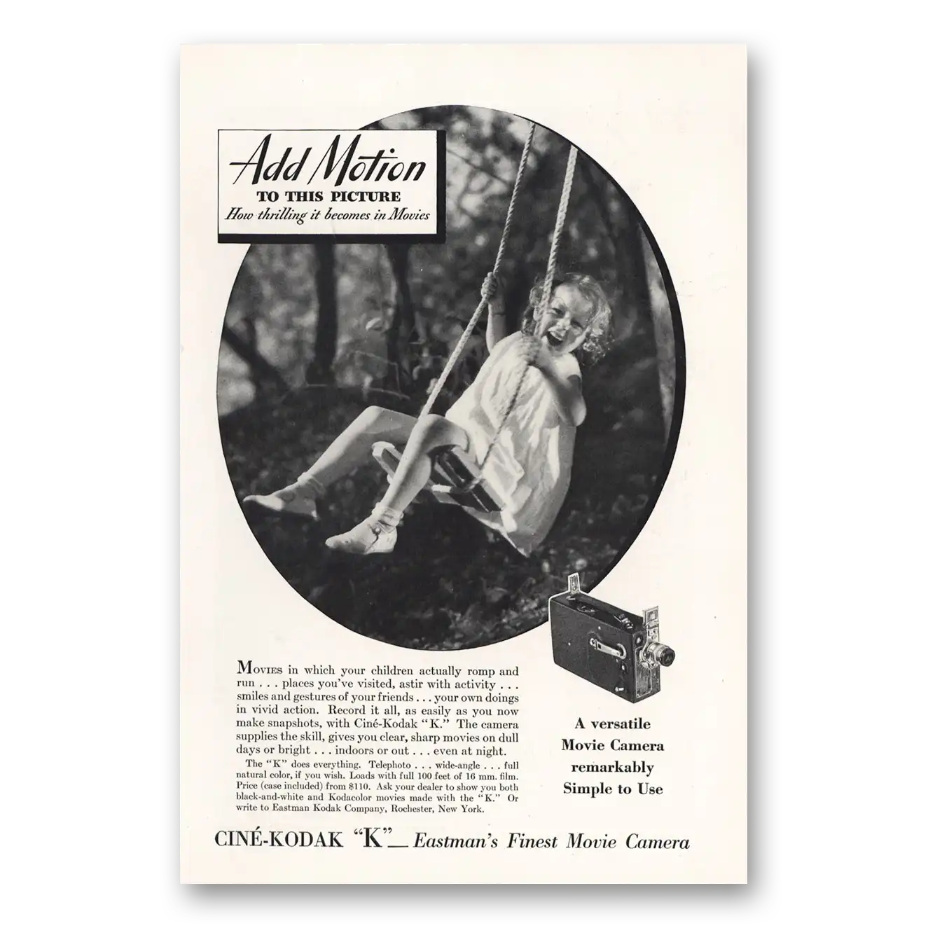 1933 Cine Kodak K Camera Movies In Which Your Children Actually Romp Vintage Magazine Print Ad