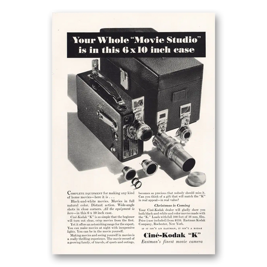 1933 Cine Kodak K Camera Whole Movie Studio Vintage Magazine Print Ad