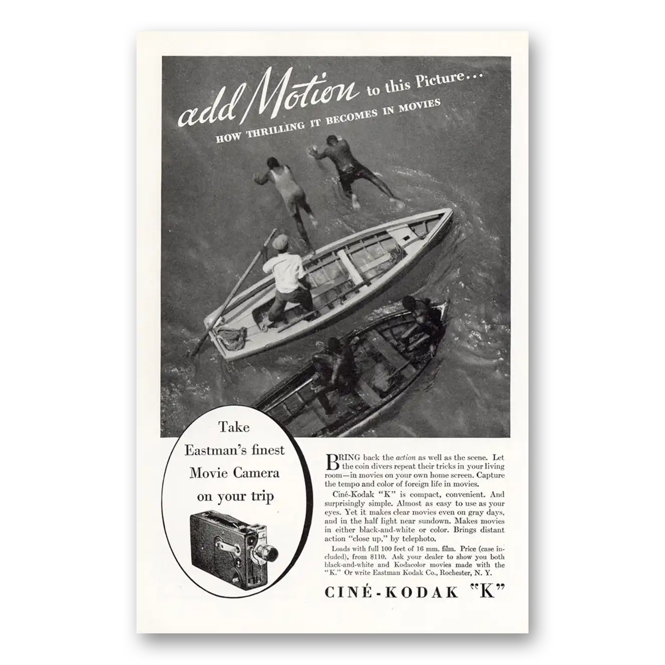 1933 Cine Kodak K Camera Movie Camera Add Motion to this Picture Vintage Magazine Print Ad