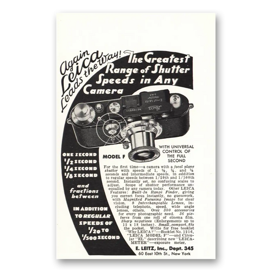 1933 Leica Cameras Greatest Range of Shutter Speeds Vintage Magazine Print Ad