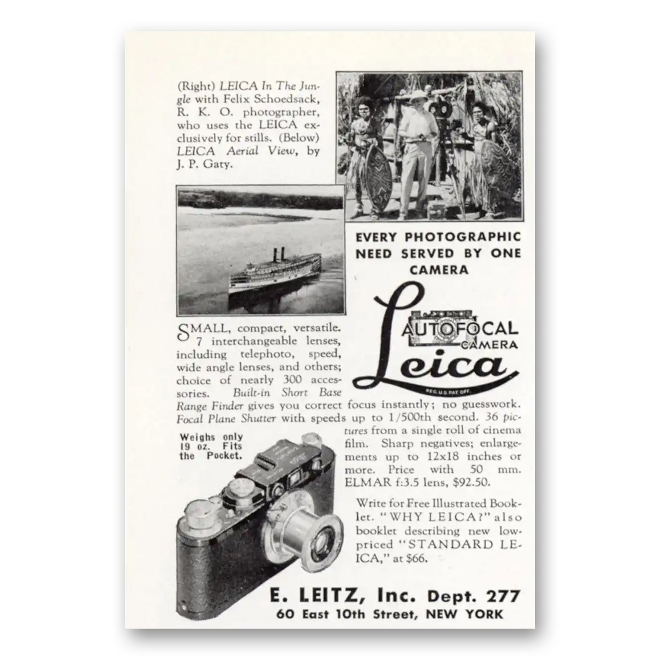 1933 Leica Cameras Autofocal Camera Jungle Felix Schoedsack Vintage Magazine Print Ad