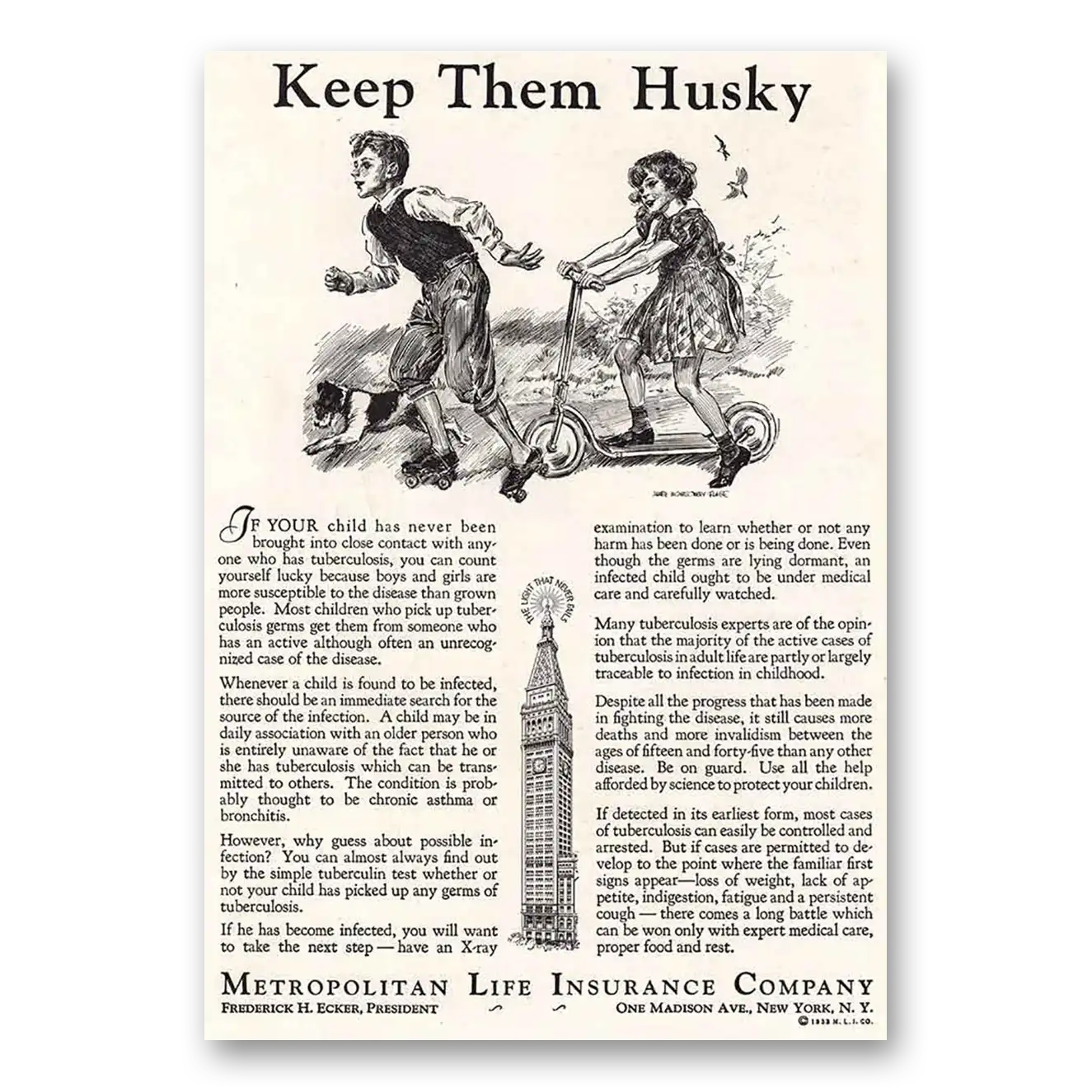 1933 Metropolitan Life Insurance Keep Them Husky Vintage Magazine Print Ad