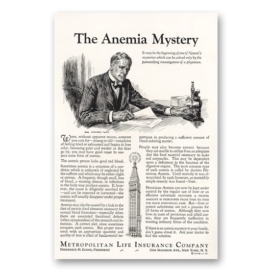 1933 Metropolitan Life Insurance Anemia Mystery Vintage Magazine Print Ad