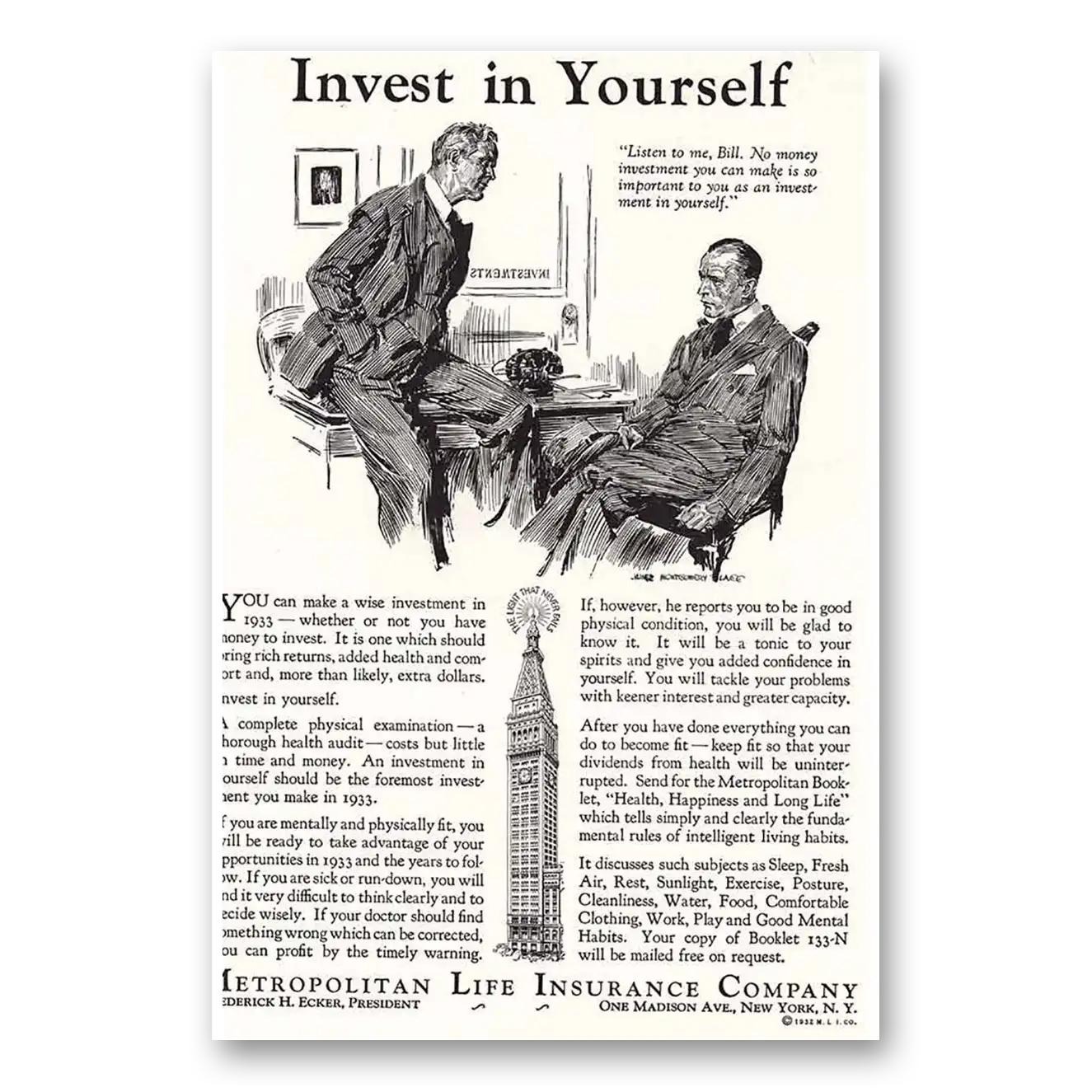 1933 Metropolitan Life Insurance Invest in Yourself Vintage Magazine Print Ad