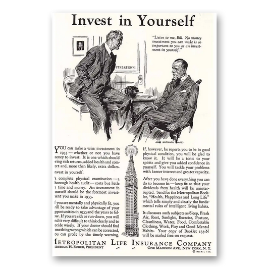 1933 Metropolitan Life Insurance Invest in Yourself Vintage Magazine Print Ad