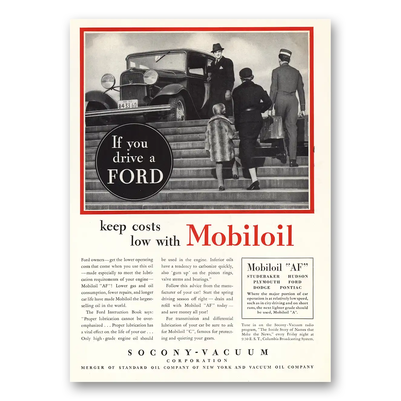 1933 Mobiloil You Drive a Ford Vintage Magazine Print Ad