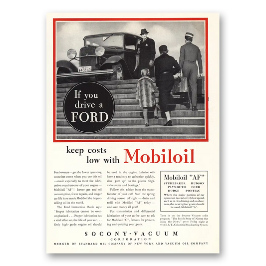 1933 Mobiloil You Drive a Ford Vintage Magazine Print Ad