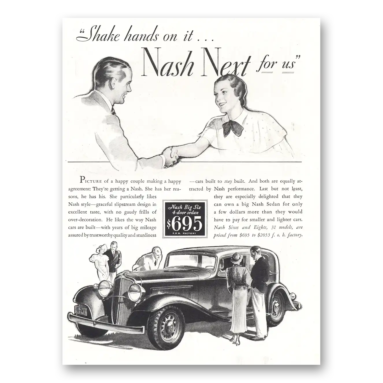 1933 Nash Motors Shake Hands On It Vintage Magazine Print Ad