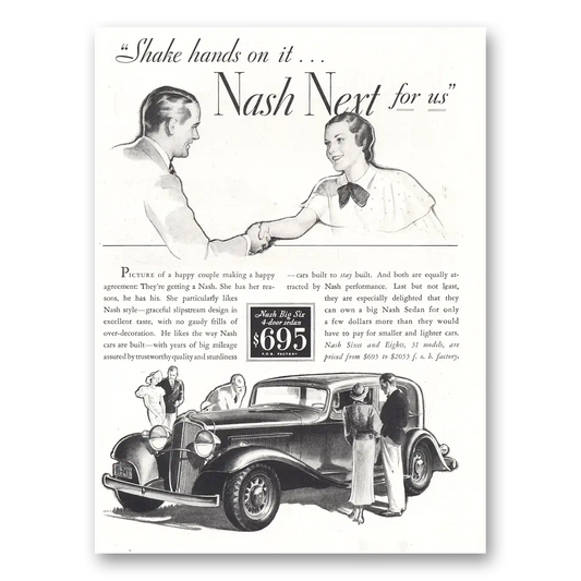 1933 Nash Motors Shake Hands On It Vintage Magazine Print Ad