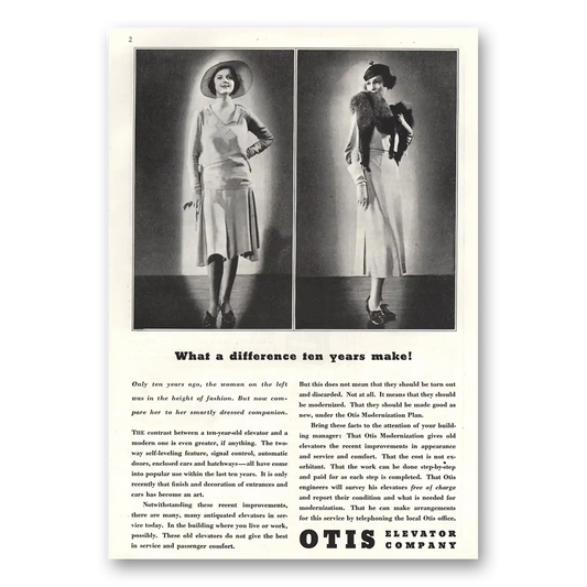 1933 Otis Elevator Difference Ten Years Make Vintage Magazine Print Ad