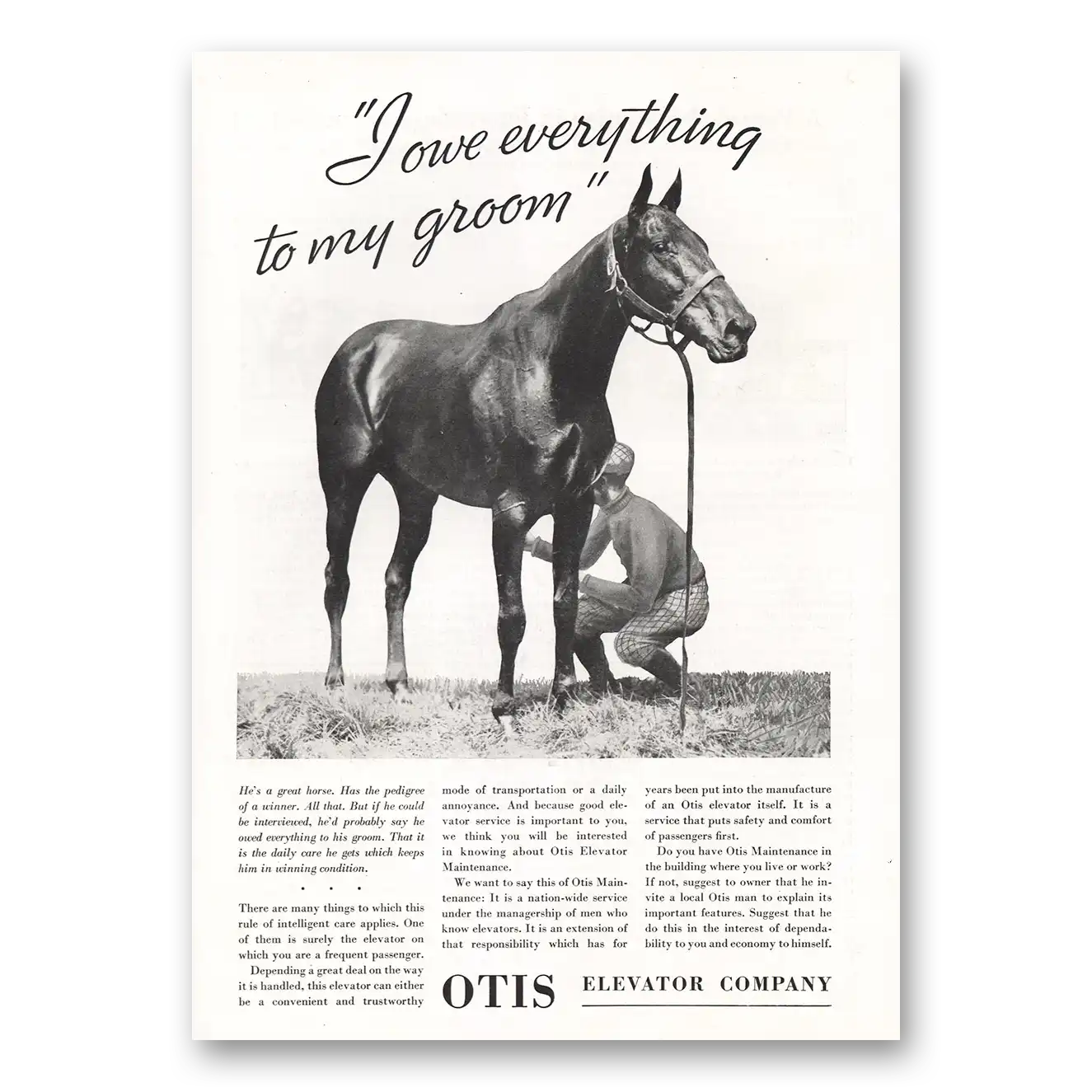 1933 Otis Elevator I Owe Everything to My Groom Vintage Magazine Print Ad