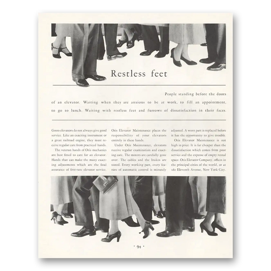 1933 Otis Elevator Restless Feet Vintage Magazine Print Ad