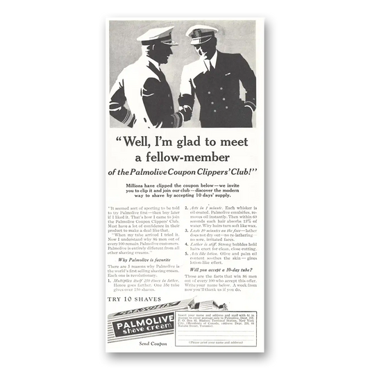 1933 Palmolive Shaving Cream Coupon Clippers Club Vintage Magazine Print Ad