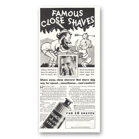 1933 Palmolive Shaving Cream William Tell Archery Vintage Magazine Print Ad