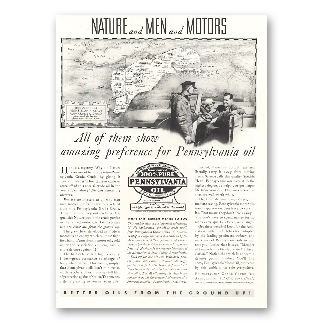 1933 Pennsylvania Motor Oil Nature Men Motors Vintage Magazine Print Ad