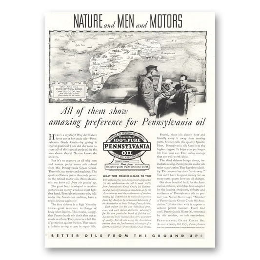 1933 Pennsylvania Motor Oil Nature Men Motors Vintage Magazine Print Ad