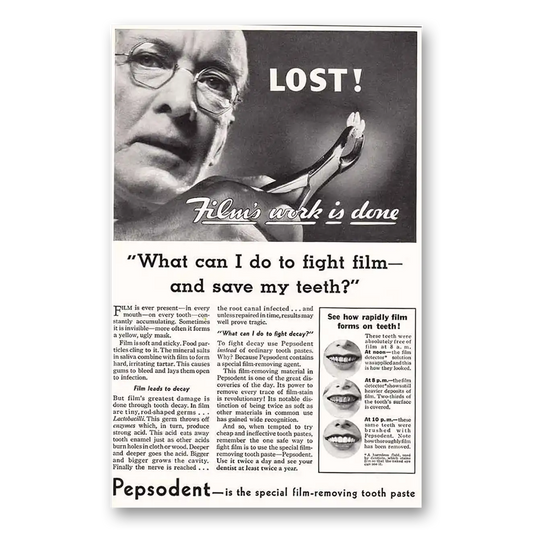 1933 Pepsodent Lost Films Work is Done Vintage Magazine Print Ad