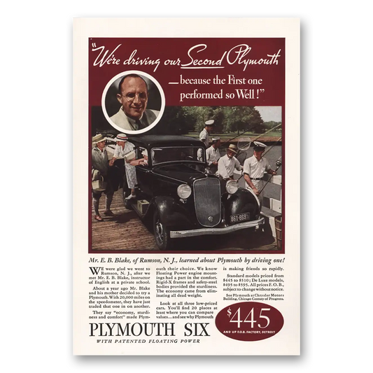 1933 Plymouth Six Blake Rumson New Jersey Second Plymouth Vintage Magazine Print Ad