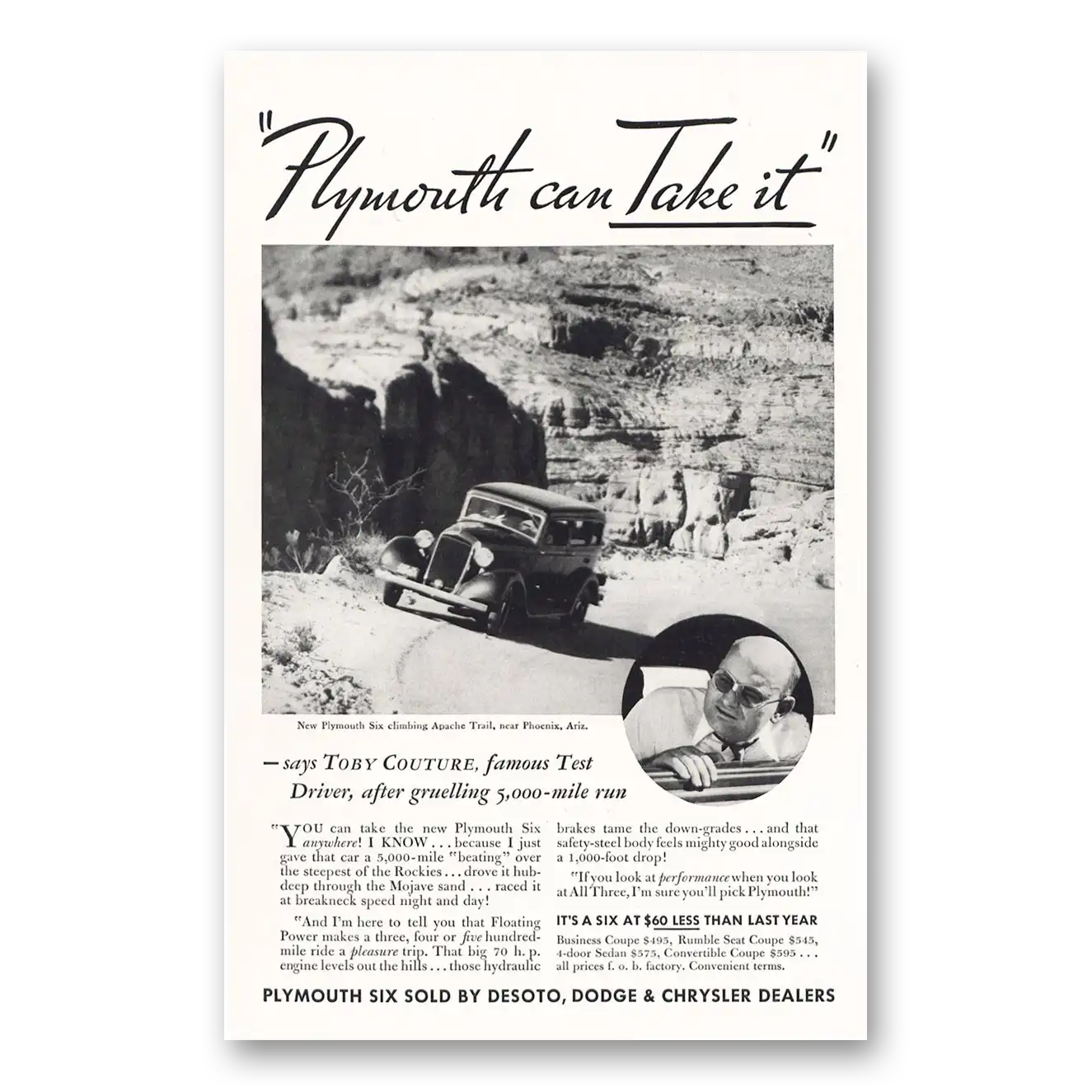 1933 Plymouth Six Can Take It On Toby Couture Vintage Magazine Print Ad