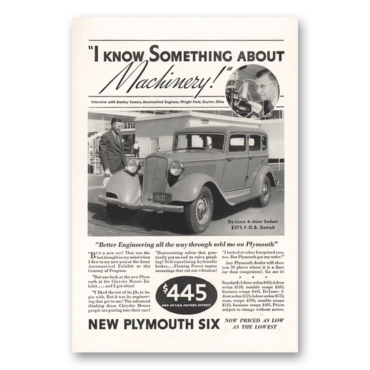 1933 Plymouth Six I Know Something About Machinery Vintage Magazine Print Ad