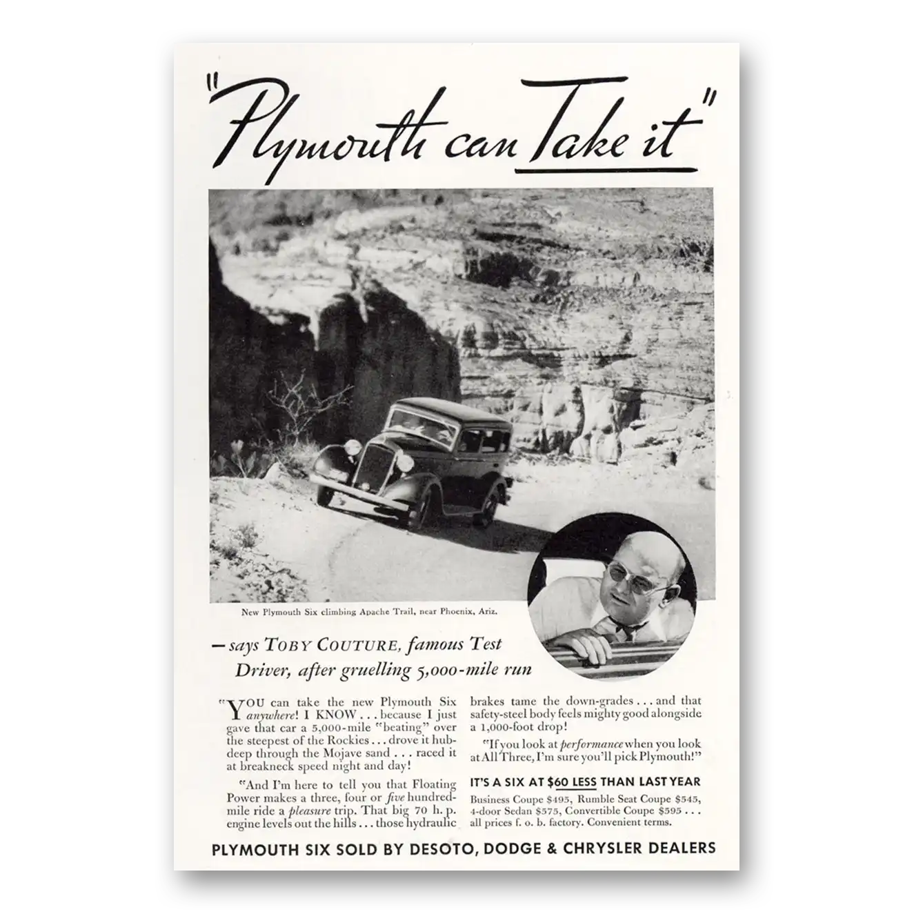 1933 Plymouth Six Can Take It Toby Couture Vintage Magazine Print Ad