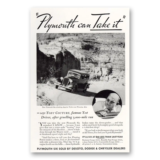 1933 Plymouth Six Can Take It Toby Couture Vintage Magazine Print Ad