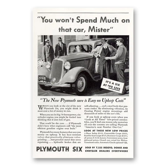 1933 Plymouth Six You Wont Spend Much On That Car Mister Vintage Magazine Print Ad