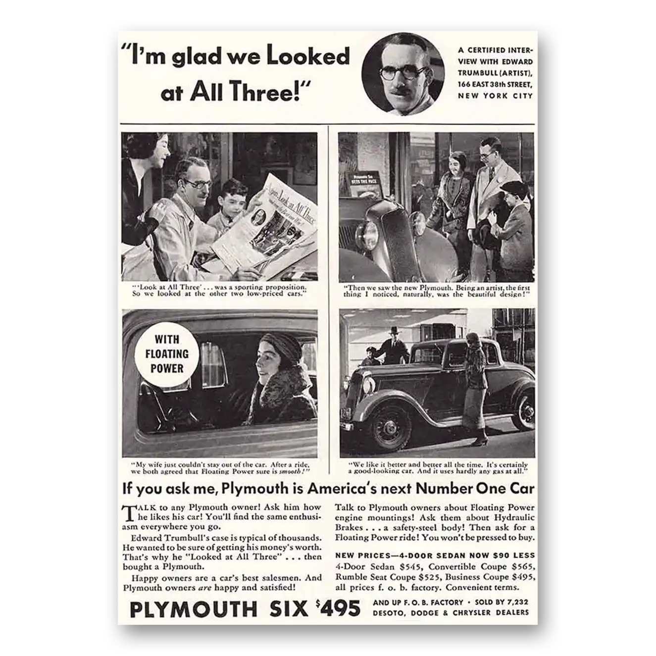 1933 Plymouth Six Edward Trumbull Vintage Magazine Print Ad