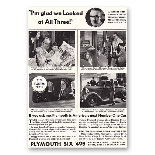 1933 Plymouth Six Edward Trumbull Vintage Magazine Print Ad