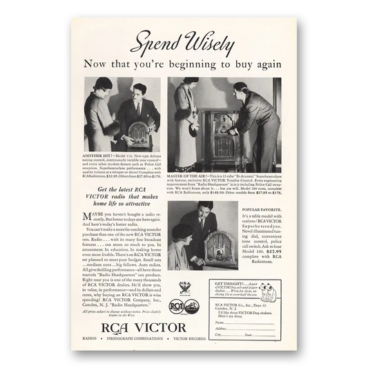 1933 RCA Victor Radios Spend Wisely Beginning to Buy Again Vintage Magazine Print Ad