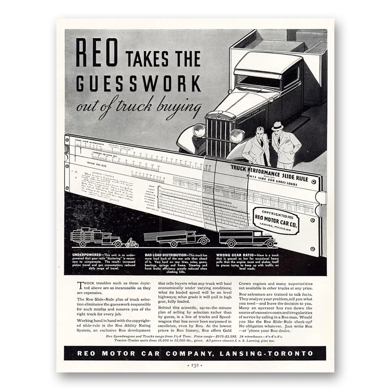 1933 Reo Trucks Takes the Guesswork Out of Truck Buying Vintage Magazine Print Ad