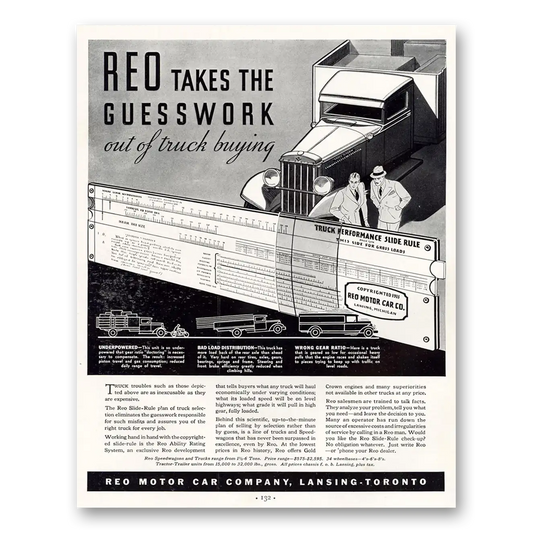 1933 Reo Trucks Takes the Guesswork Out of Truck Buying Vintage Magazine Print Ad