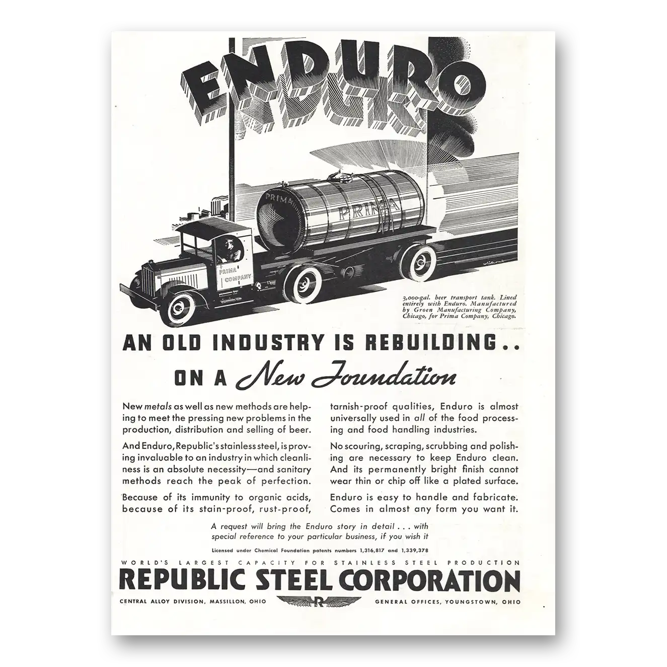 1933 Republic Steel Enduro Old Industry Rebuilding Vintage Magazine Print Ad