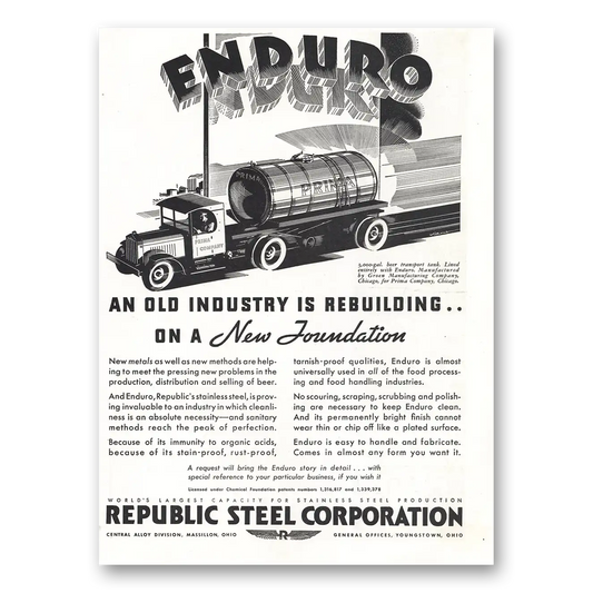 1933 Republic Steel Enduro Old Industry Rebuilding Vintage Magazine Print Ad