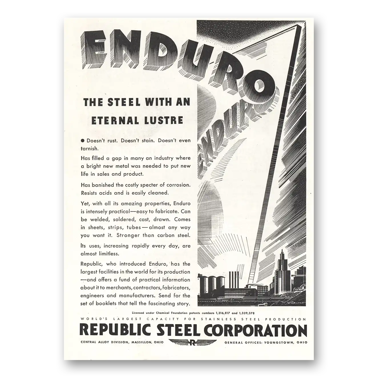 1933 Republic Steel Enduro Eternal Lustre Vintage Magazine Print Ad